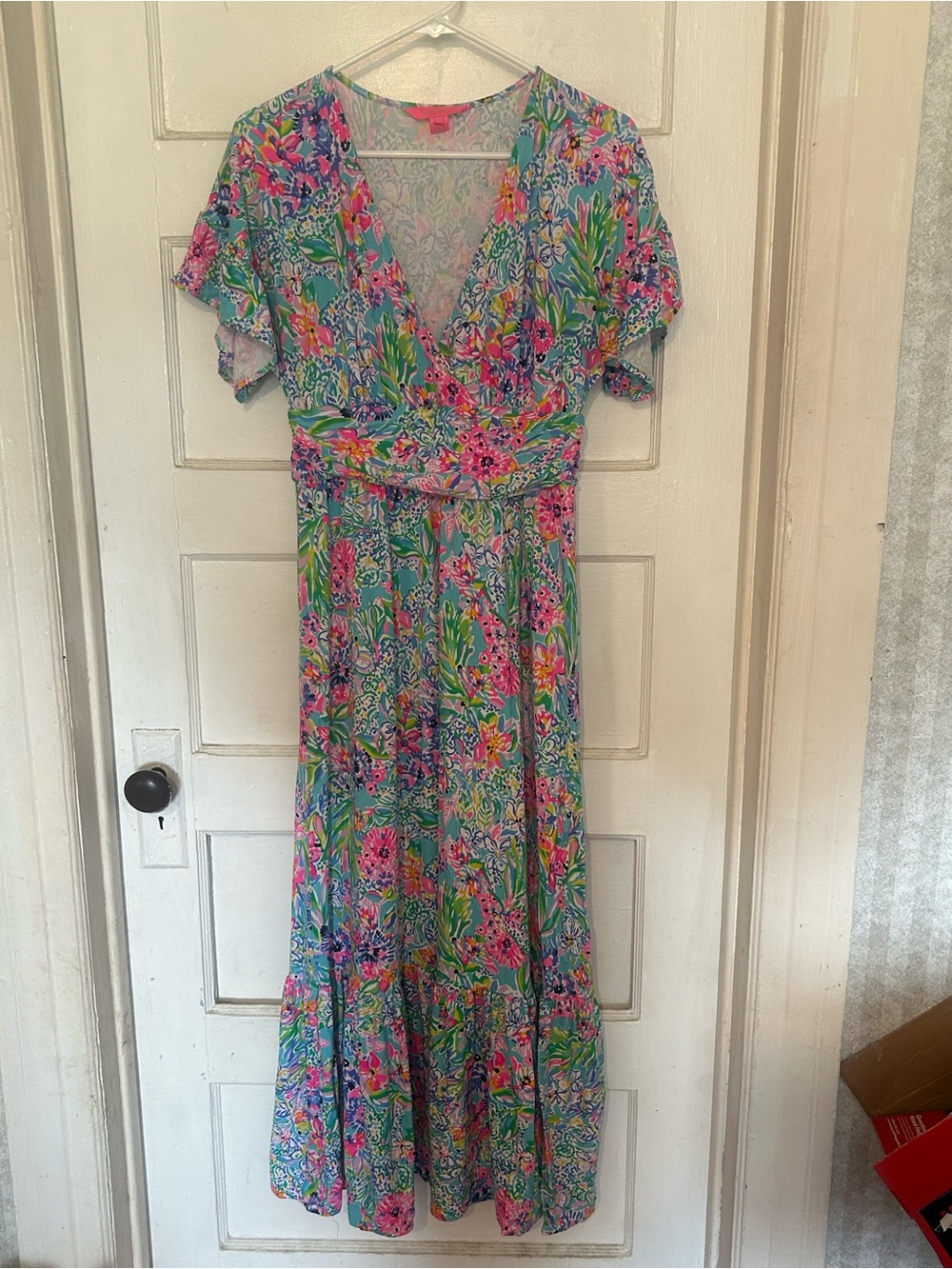 Lilly Pulitzer Floral Midi Dress in Aqua, Pink & Green